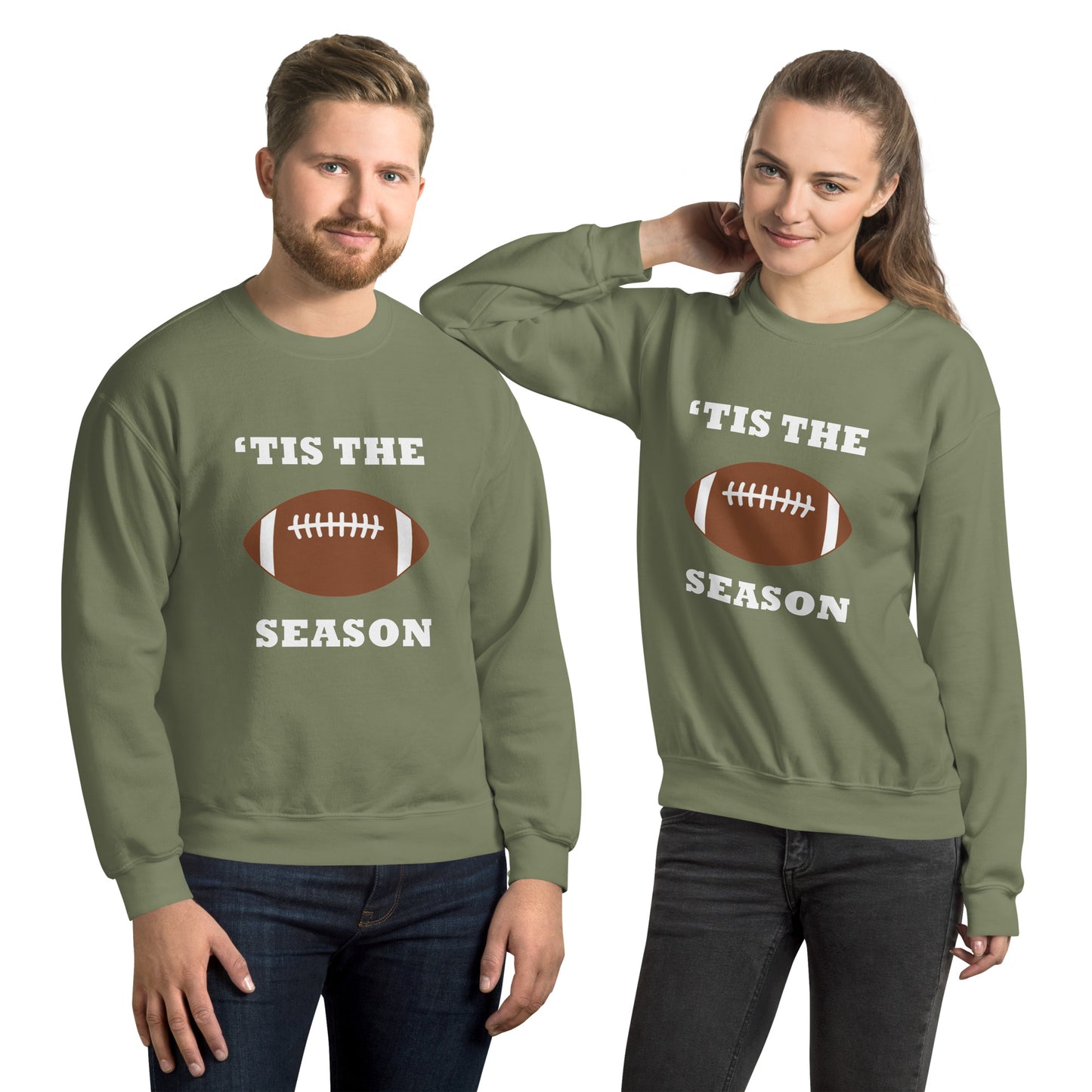 Green unisex sweatshirt with football and "'tis the season"