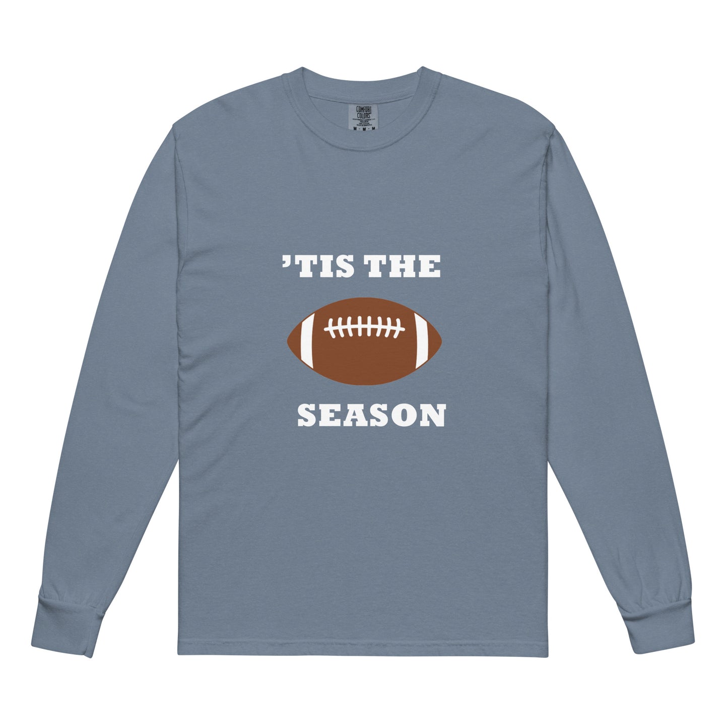 Navy blue long-sleeve shirt with football graphic and 'TIS THE SEASON