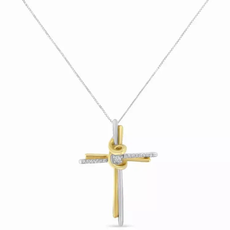 two tone white and yellow gold cross necklace