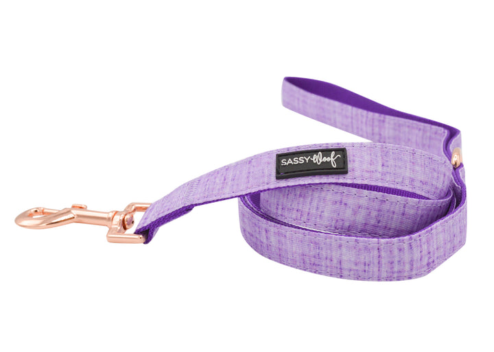 Purple  Sassy Woof woven nylon leash with rose gold accents