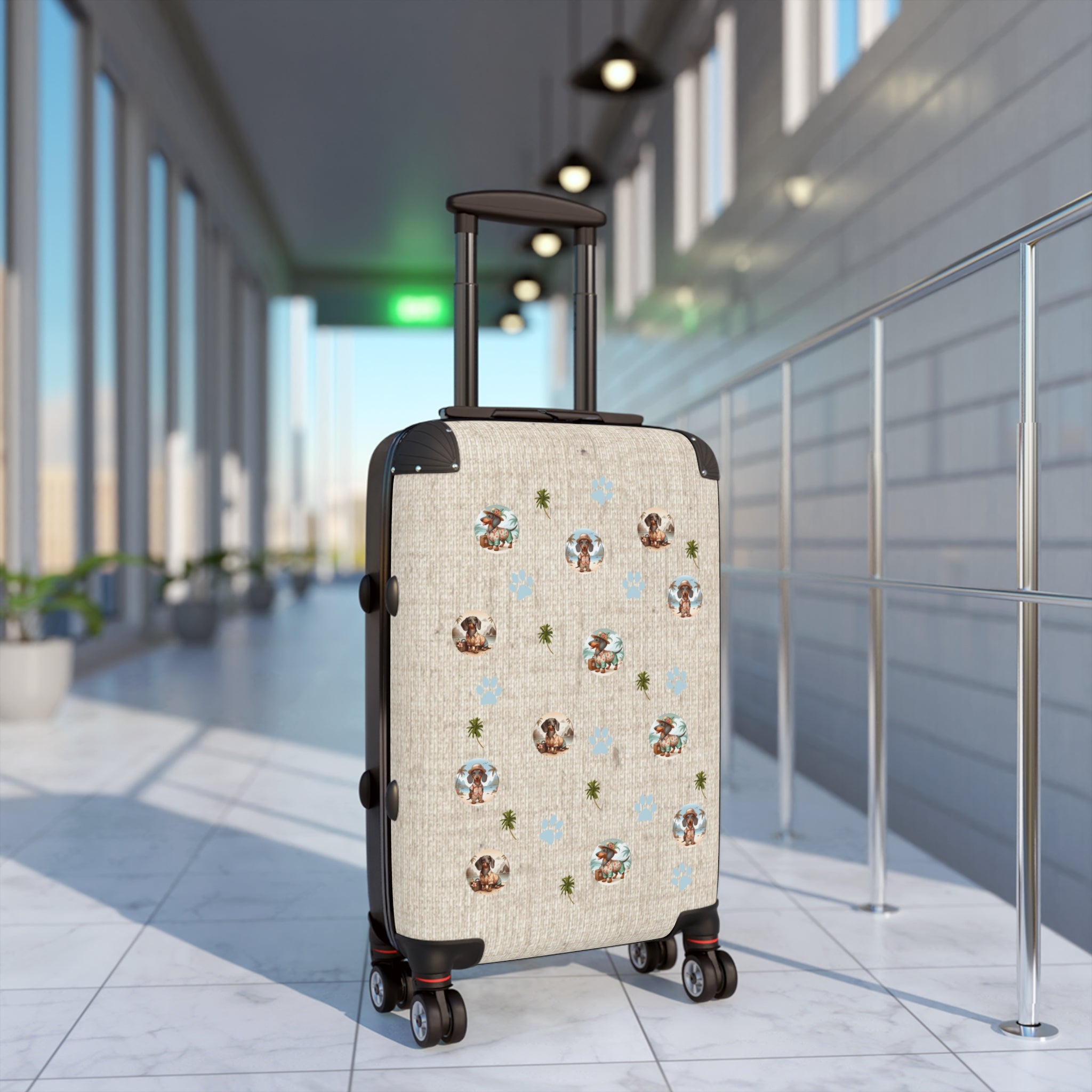 Brown linen with dachshunds graphic carry-on suitcase