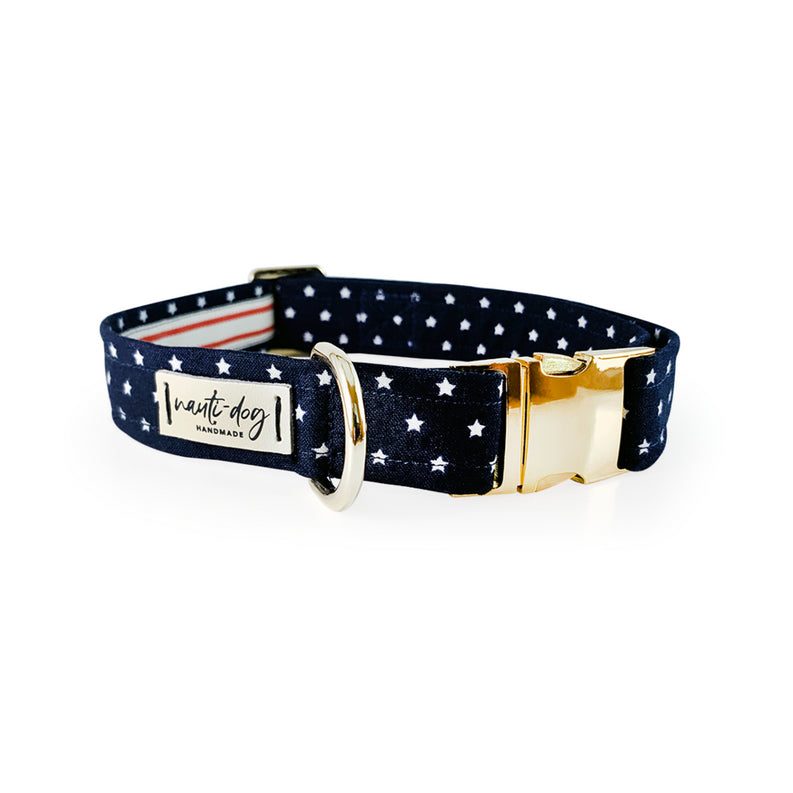 Independence Patriotic American Star Navy Buckle Dog Collar