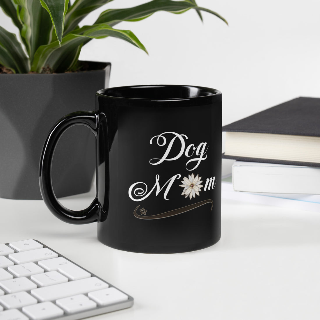 black ceramic mug with original Dog Mom design 11 oz.
