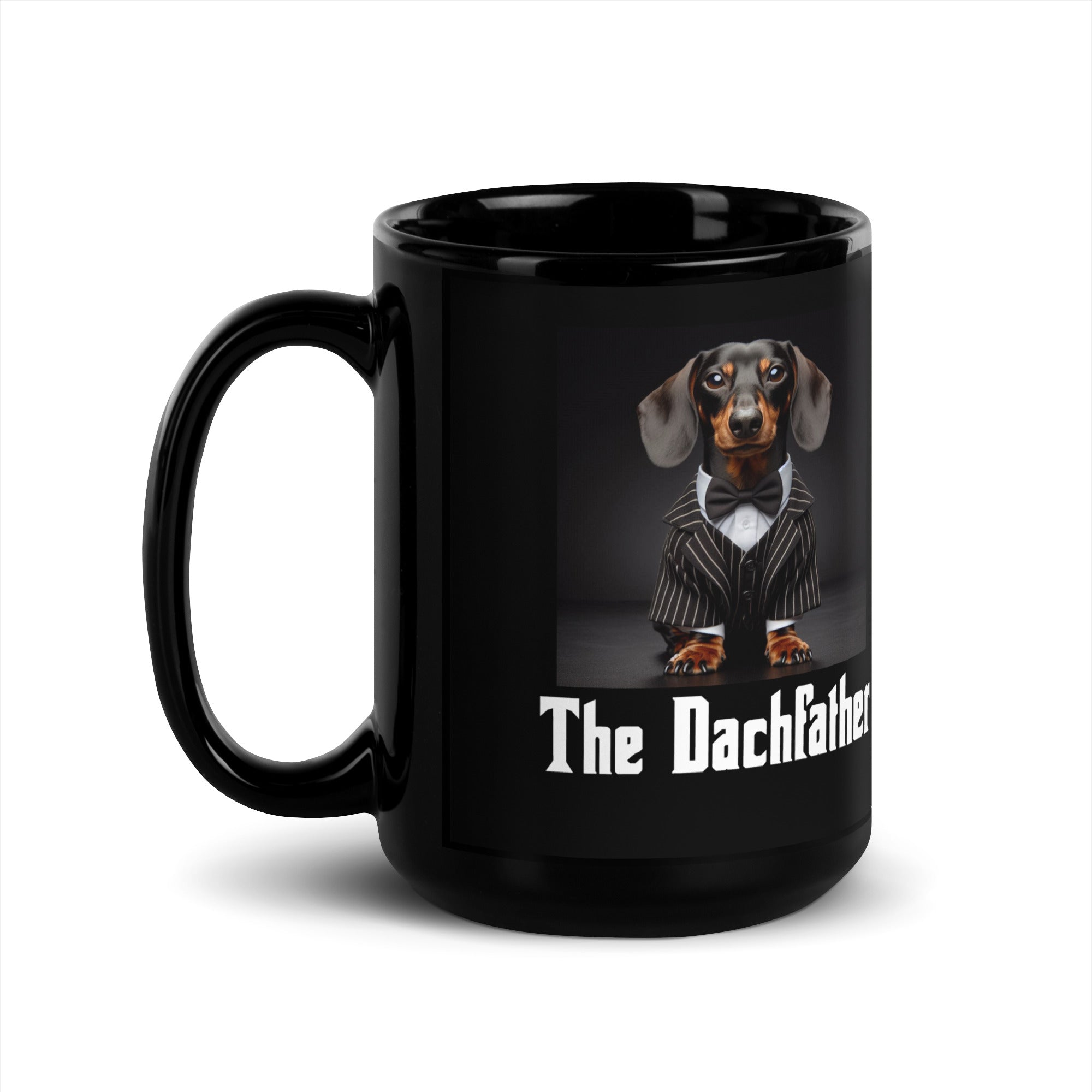 black ceramic mug with original Dachfather design 15 oz.