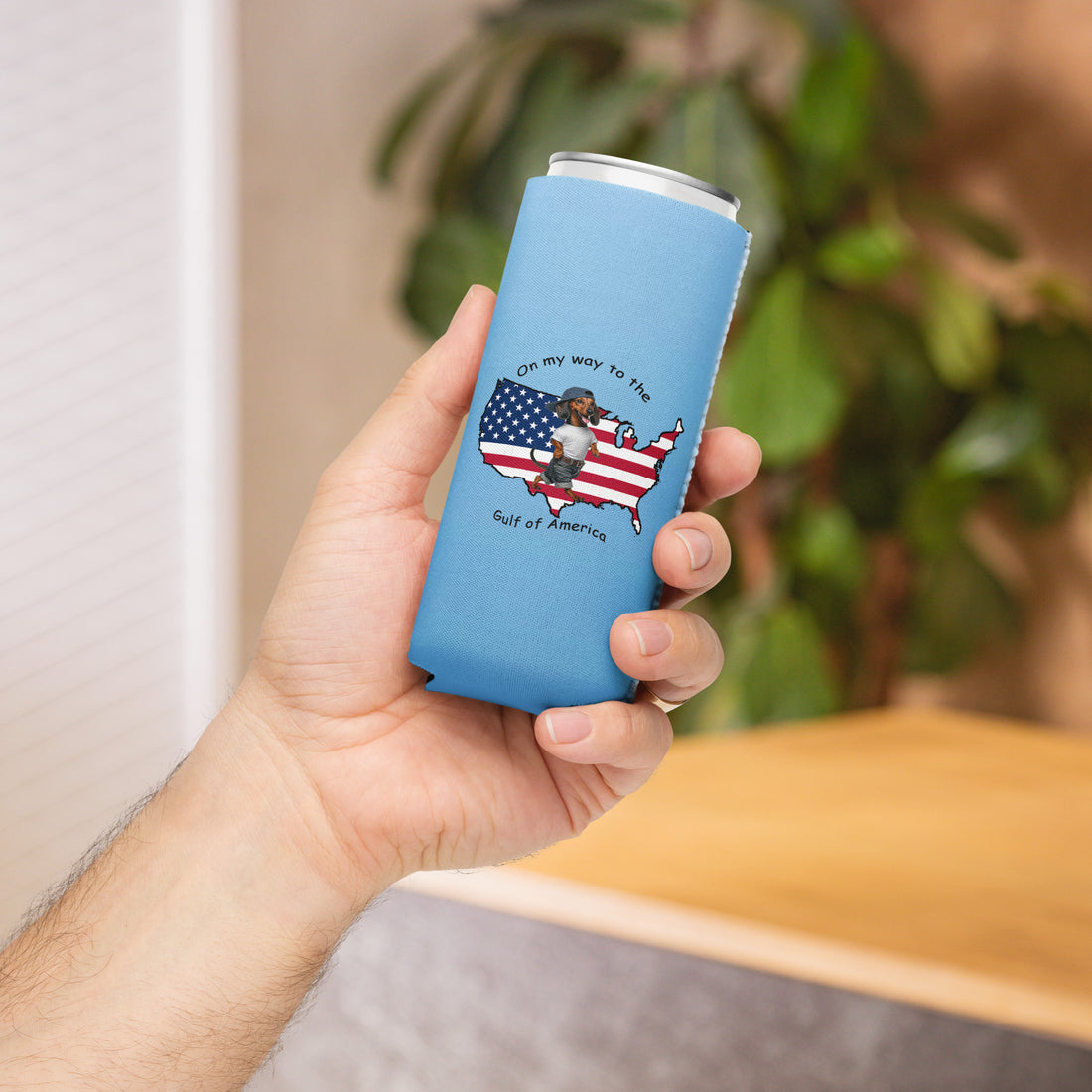 20 oz. Neoprene koozie with Gulf of America and dachshund graphic