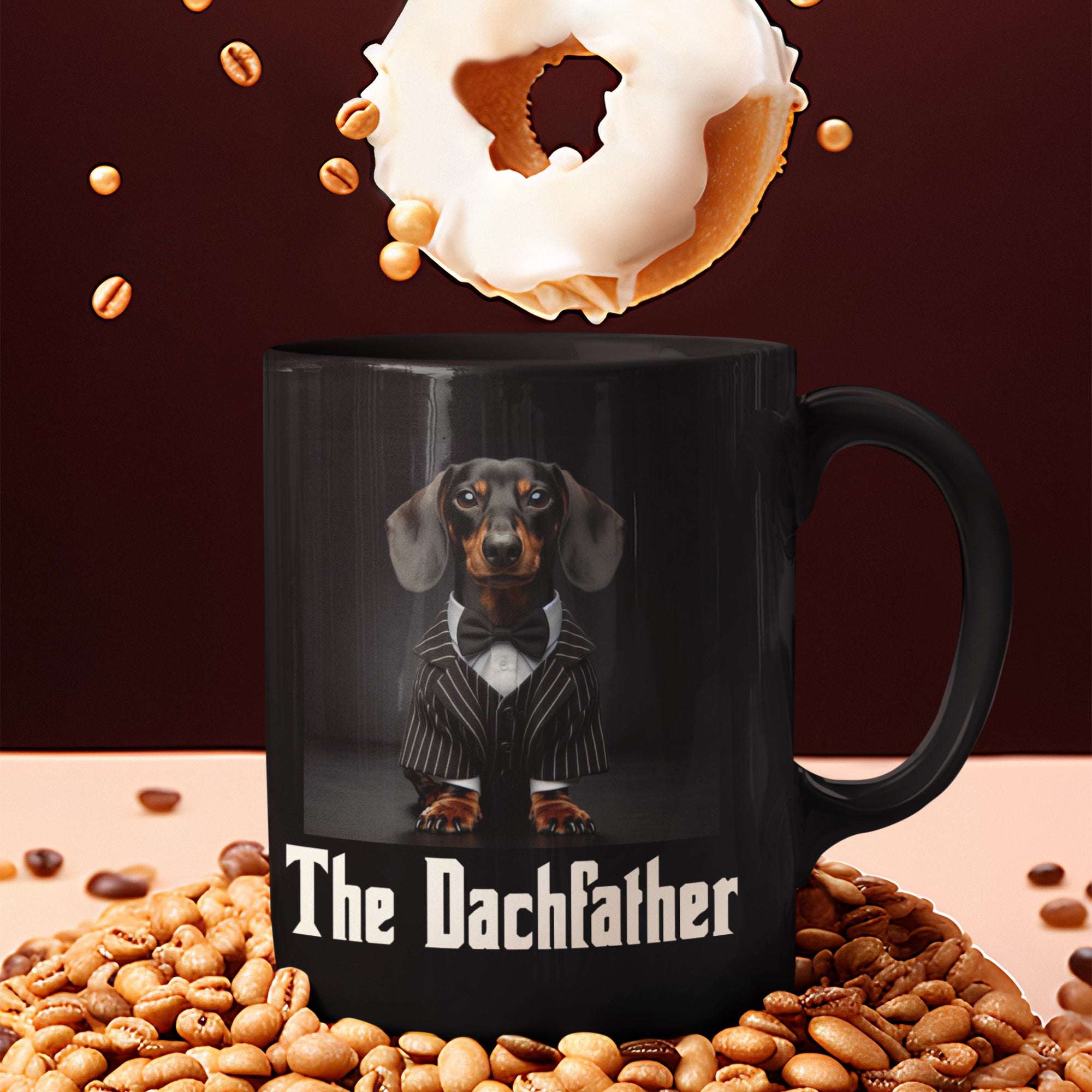 black ceramic mug with original Dachfather design 11 oz.