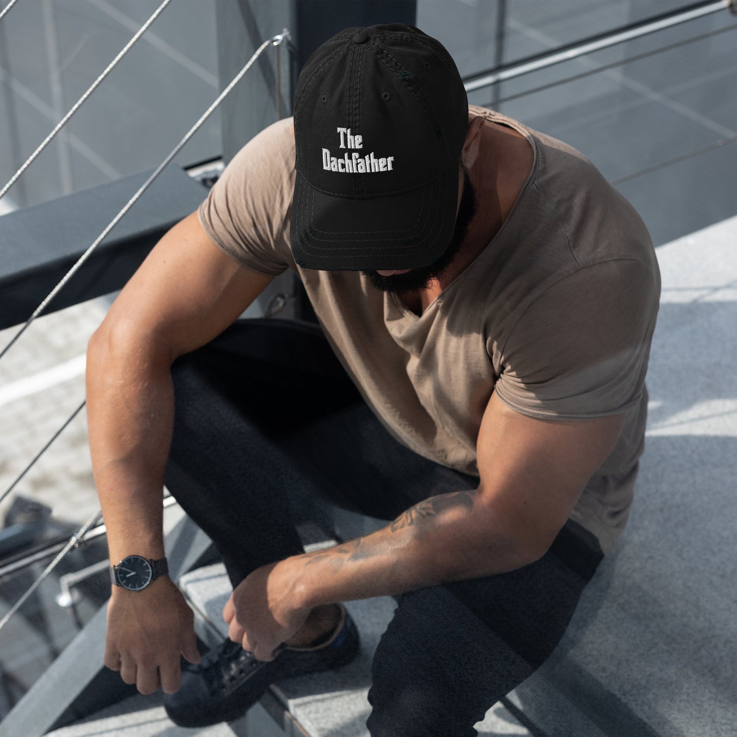 distressed hat with &quot;The Dachfather&quot; graphic - black