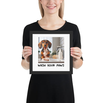 Wash your paws framed art print - 10 x 10&quot; black wood frame