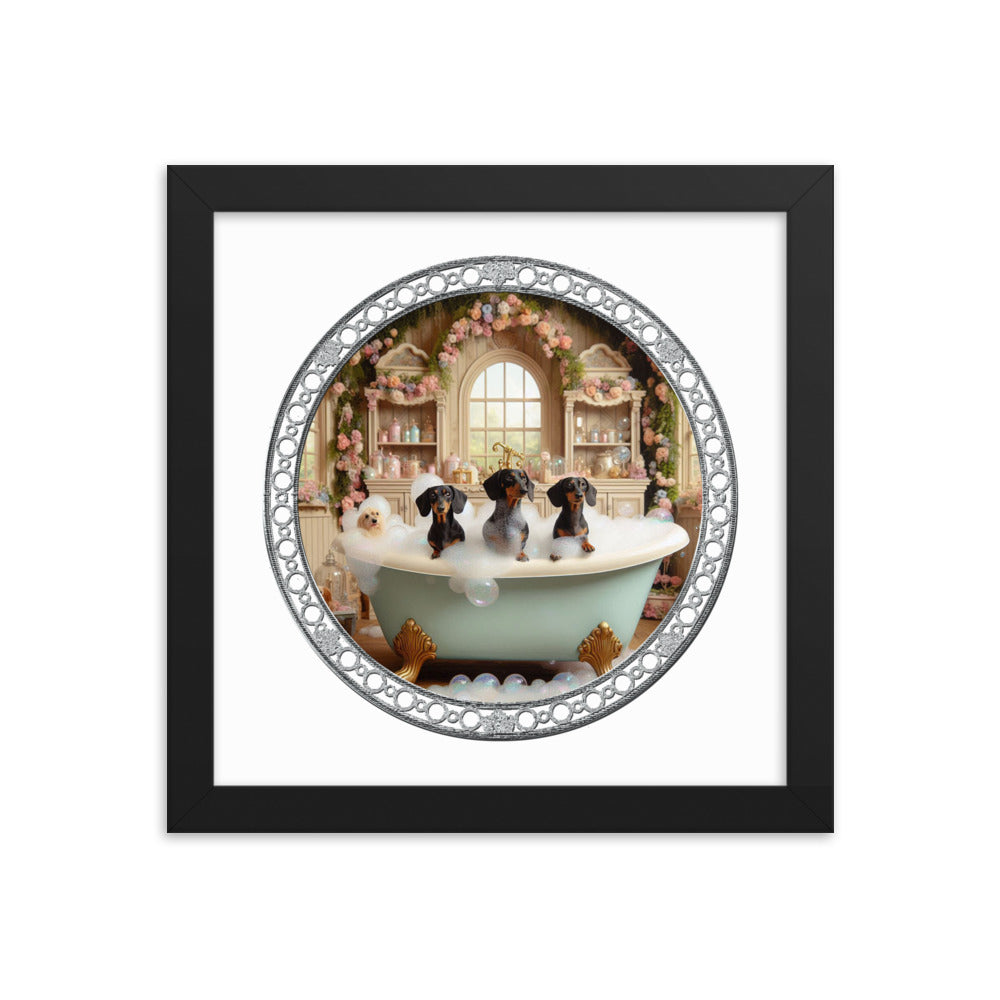 10x10&quot; framed picture of 3 dachshunds in a victorian bath