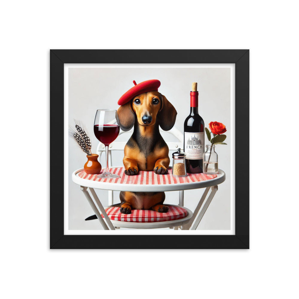 framed print of dachshund enjoying wine at a French bistro - 10x10&quot;