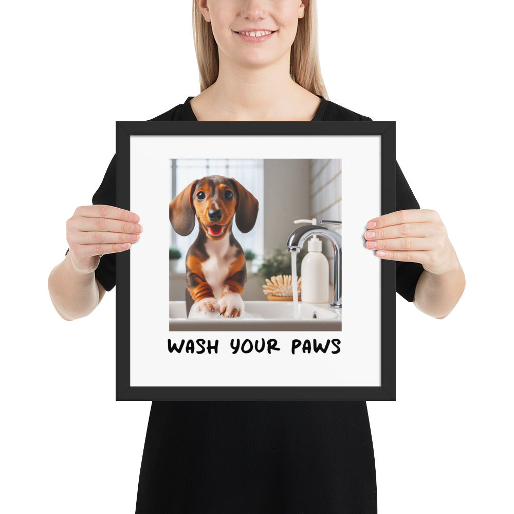 Wash your paws framed art print - 14 x 14&quot; black wood frame