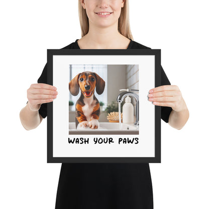 Wash your paws framed art print - 14 x 14&quot; black wood frame