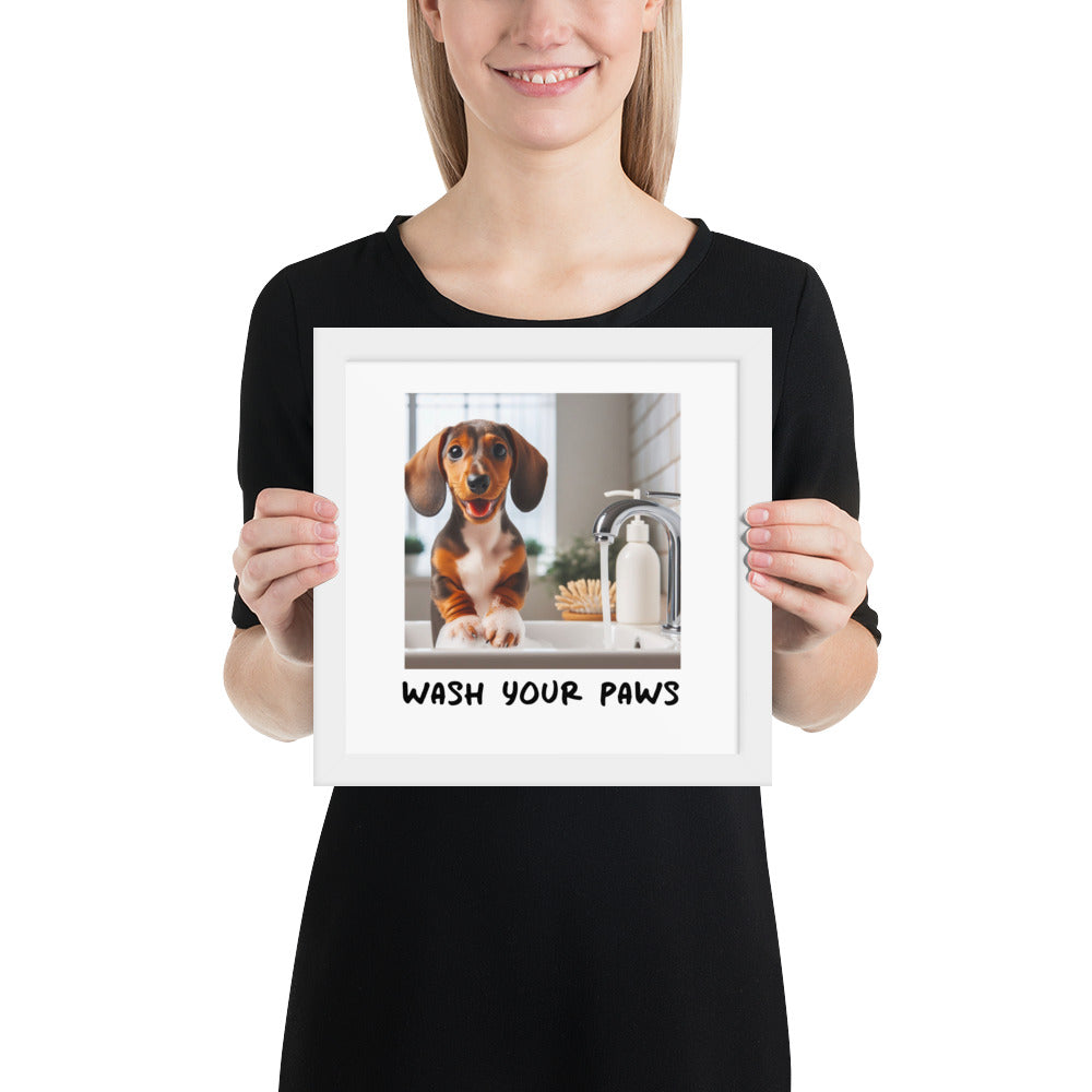 Wash your paws framed art print - 10 x 10&quot; white wood frame