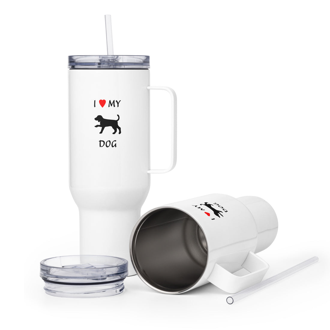 40 oz. white travel mug with handle 