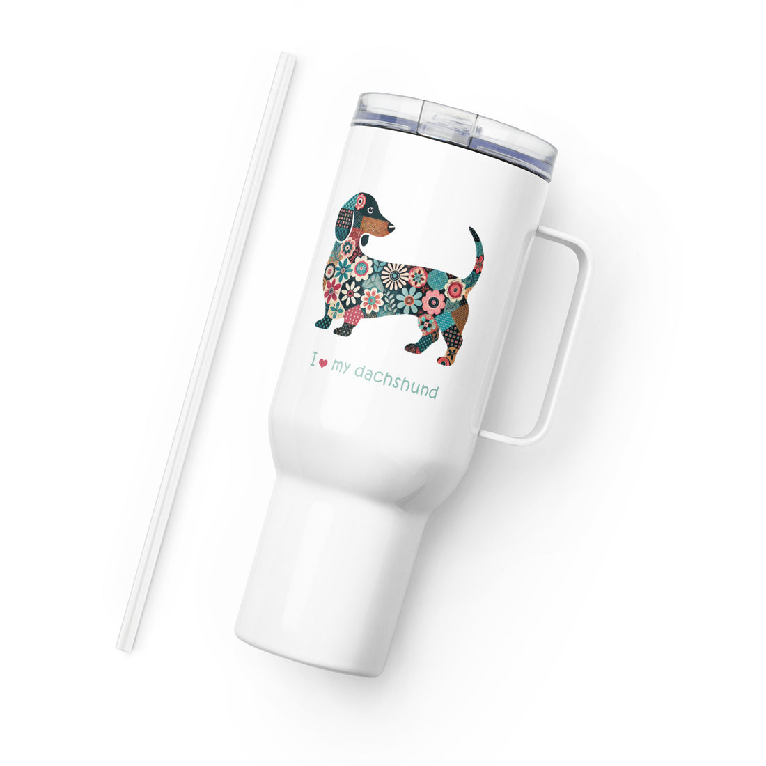 40 oz. travel mug with I  ♥ my dachshund