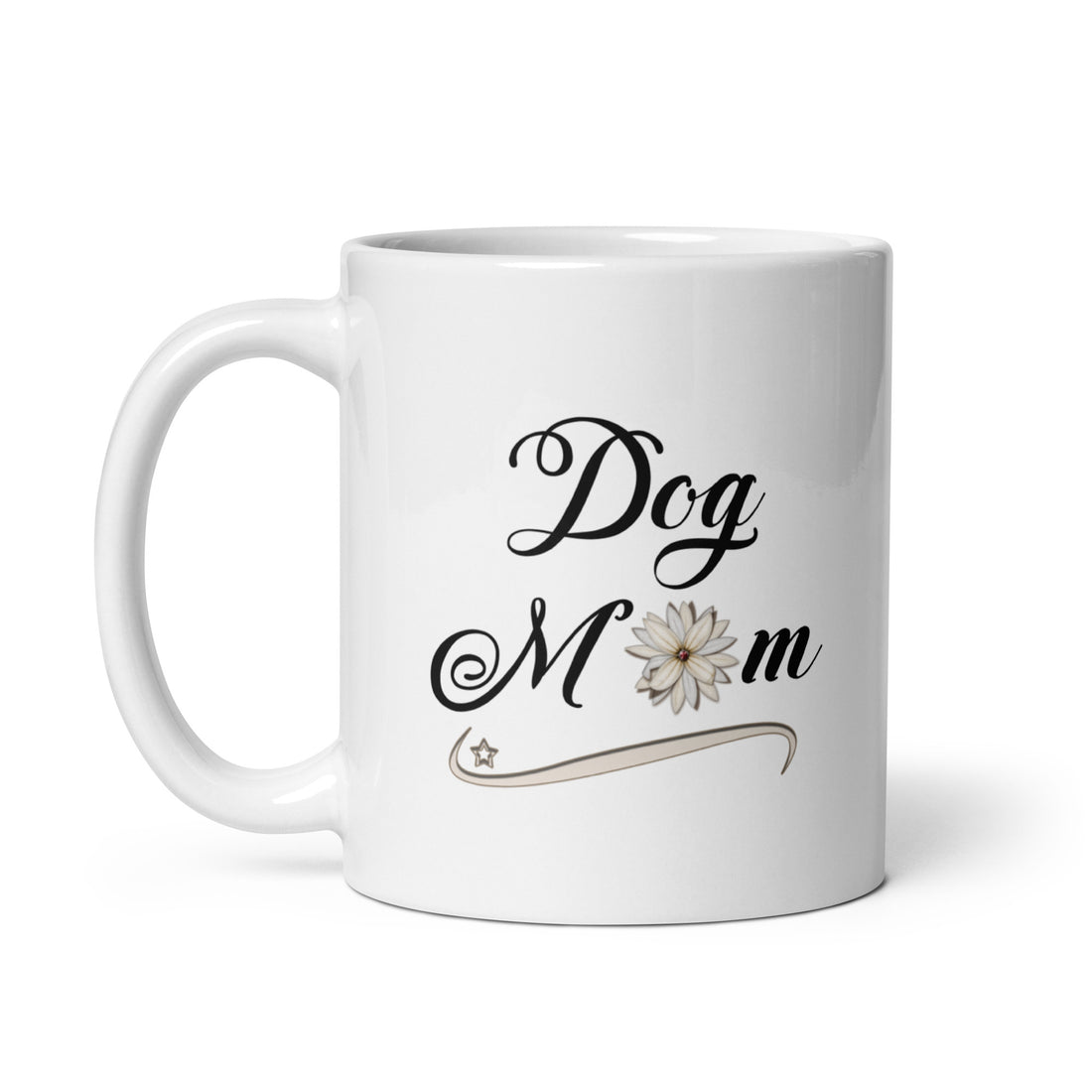 white ceramic mug with original dog mom design 11 oz.